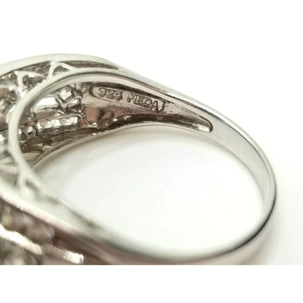 Round Cubic Zirconia Ring 925 Sterling Silver Size 8.5 Clear Sparkle Signed Med